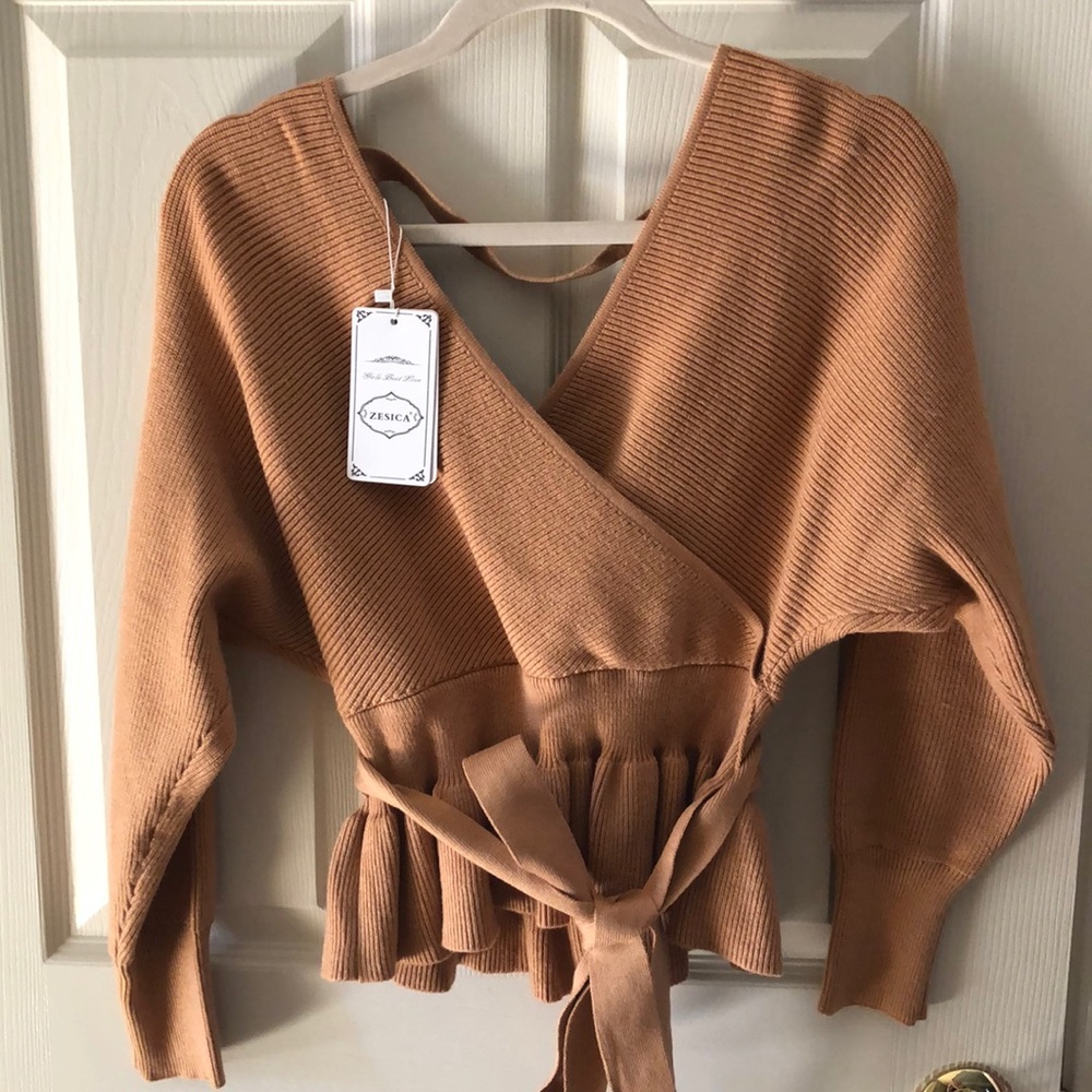 NWT camel peplum sweater
